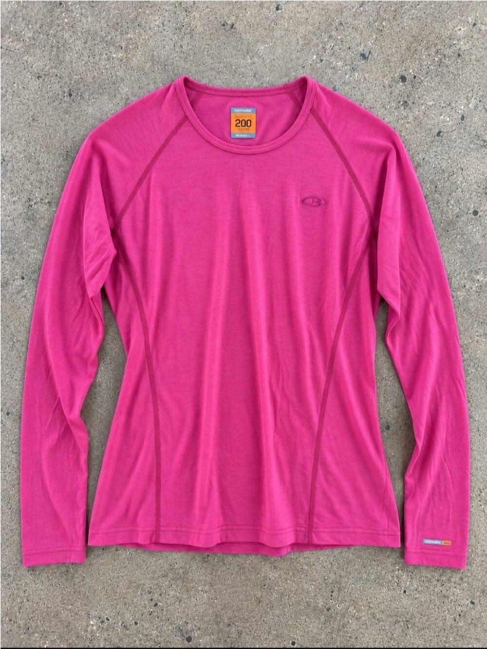 Icebreaker Bodyfit 200 Merino Wool Long Sleeve Base Layer Women Large Pink
